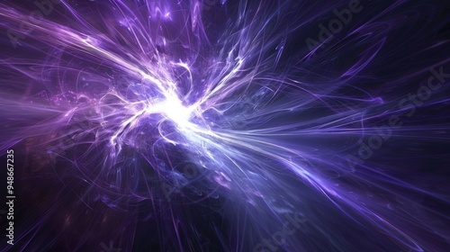 Abstract purple and white light streaks radiating outwards from a central point.