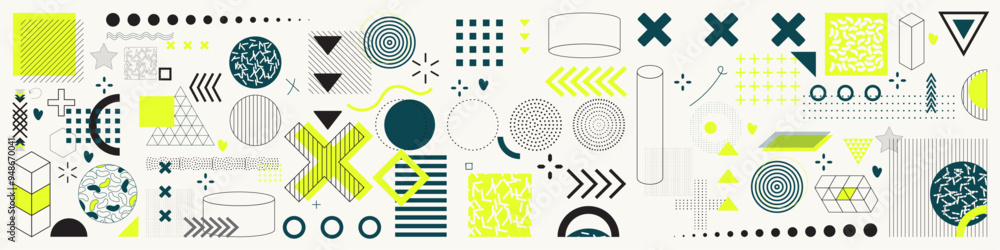 Obraz premium Vibrant Memphis Pattern with Bold Geometric Shapes , Geometric Elements ,Abstract Shapes