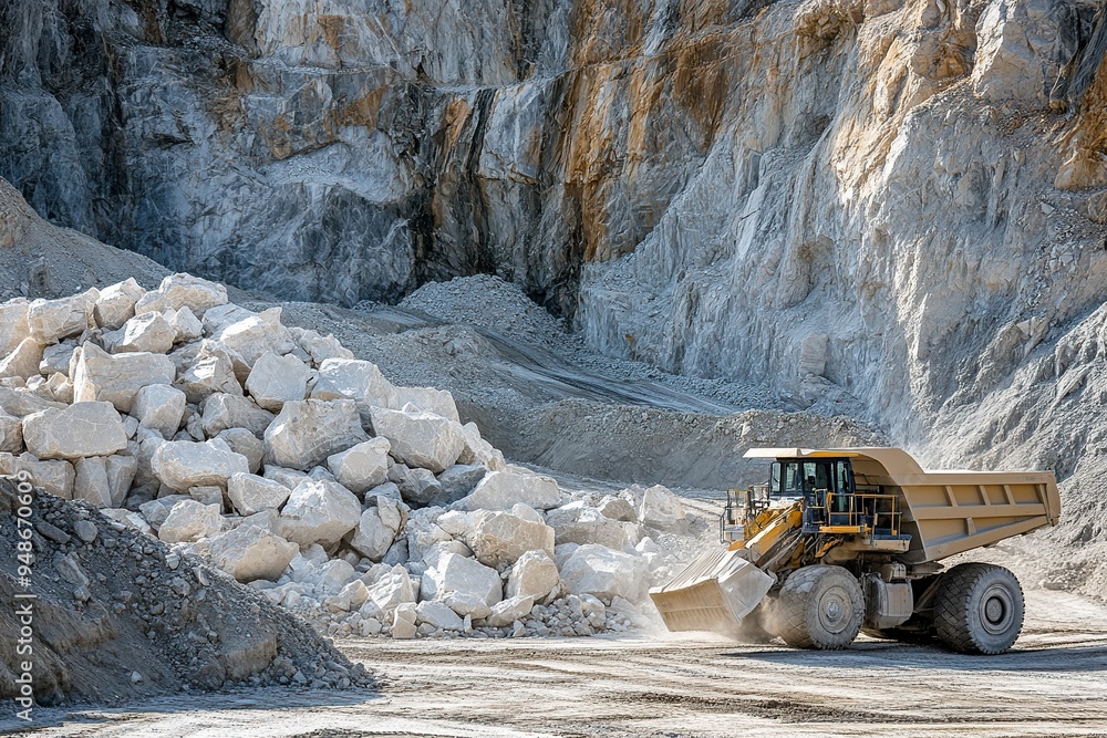 Limestone in quarry, limestone mining for cement plant.generative ai Limestone in quarry, limestone mining for cement plant.generative ai