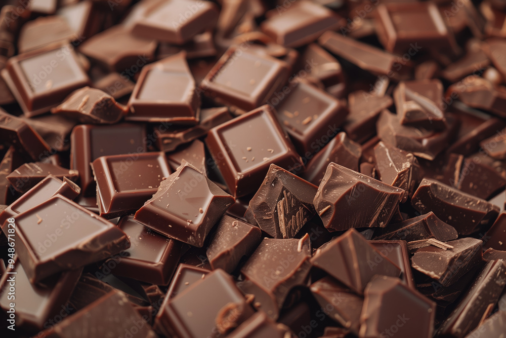 Broken cubes of milk chocolate. Broken cubes of milk chocolate.