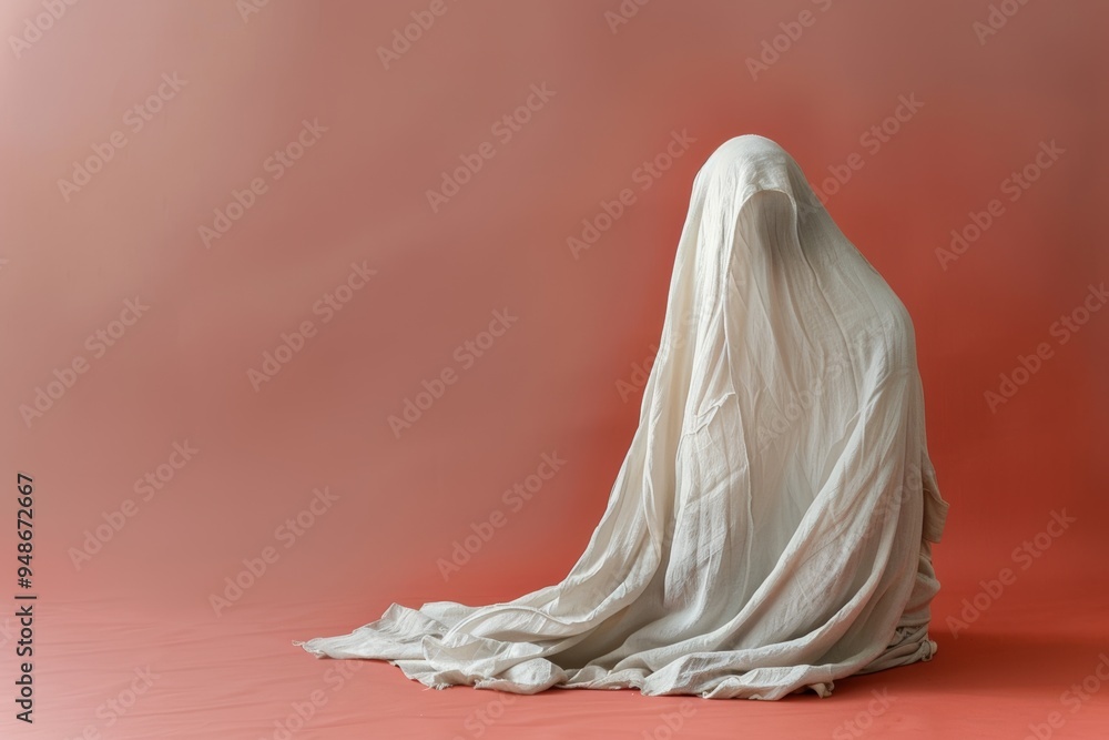 3D illustration mockup and rendering cute ghost, wrapped in a white sheet, radiating happiness within a delightful scene against a stunning isolated pastel background. 3D illustration mockup and rendering cute ghost, wrapped in a white sheet, radiating happiness within a delightful scene against a stunning isolated pastel background.