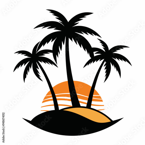 Twin palm tree stand on island between hammock vector illustration