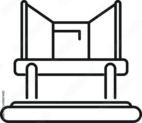 Simple line art illustration of a voting booth with a curtain and ballot box for use in voting in an election