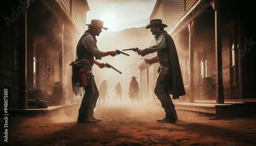 Duel at Dawn: A Western Showdown in a Dusty Town photo