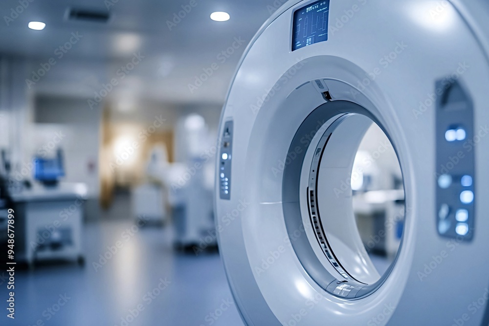 Mri scanner in a modern hospital room, symbolizing medical progress and hope for healing Mri scanner in a modern hospital room, symbolizing medical progress and hope for healing