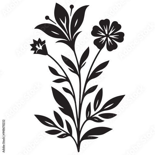 Vector black silhouette of flower on a white background
