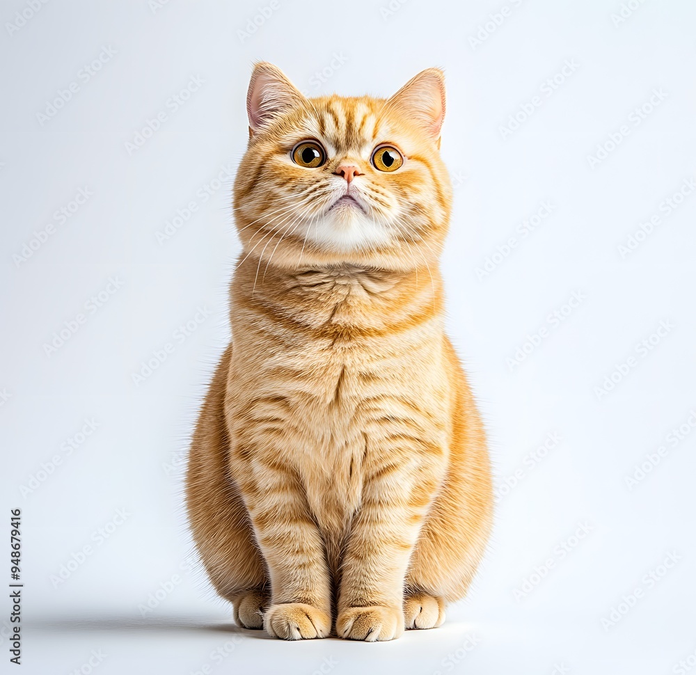 Fototapeta premium A cute orange cat sitting against a white background.