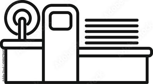 Simple vector icon of a wood processing machine cutting wooden planks