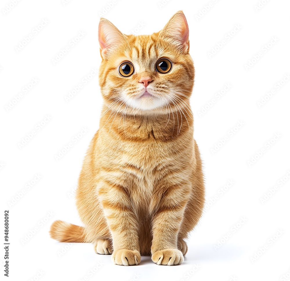 Cute orange tabby cat sitting with big eyes. Cute orange tabby cat sitting with big eyes.