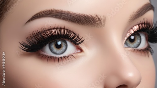 Close up of eye with extreme false lashes, beauty cosmetics real photo 4k more sharp