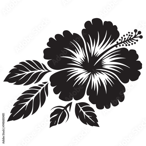 Vector black silhouette of flower on a white background