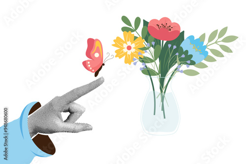 Template for fashionable halftone collage. International women's day banner, mothers day, march 8,birthday.
