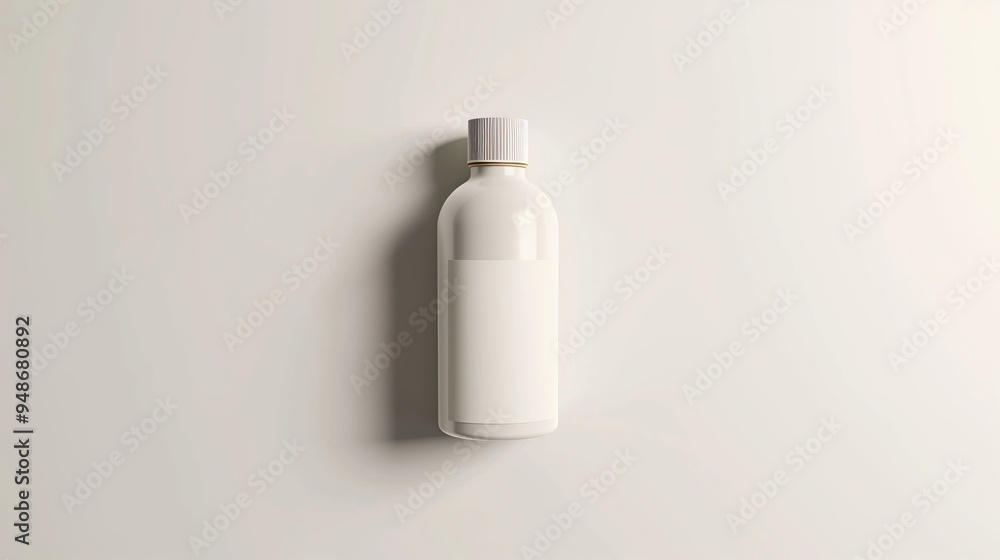 Simple, sleek bottle mockup placed centrally on a white background. The mock up is blank with a Simple, sleek bottle mockup placed centrally on a white background. The mock up is blank with a