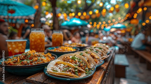Hispanic Heritage Month . A lively scene of a Hispanic festival, with colorful decorations, traditional music and dance performances, and people enjoying delicious food and drinks.