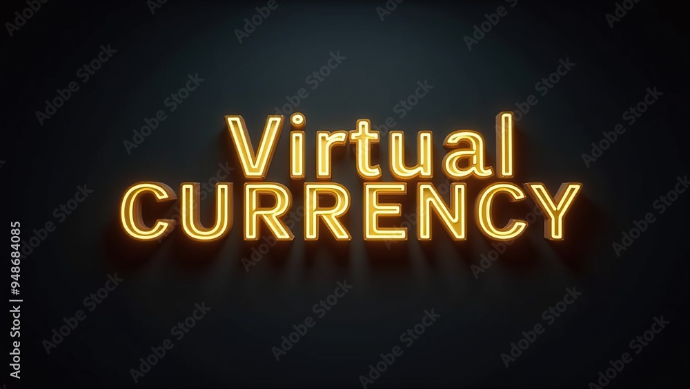Virtual currency in golden text on dark cinematic background Virtual currency in golden text on dark cinematic background