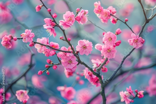 Pink Peach Blossoms in Full Bloom
