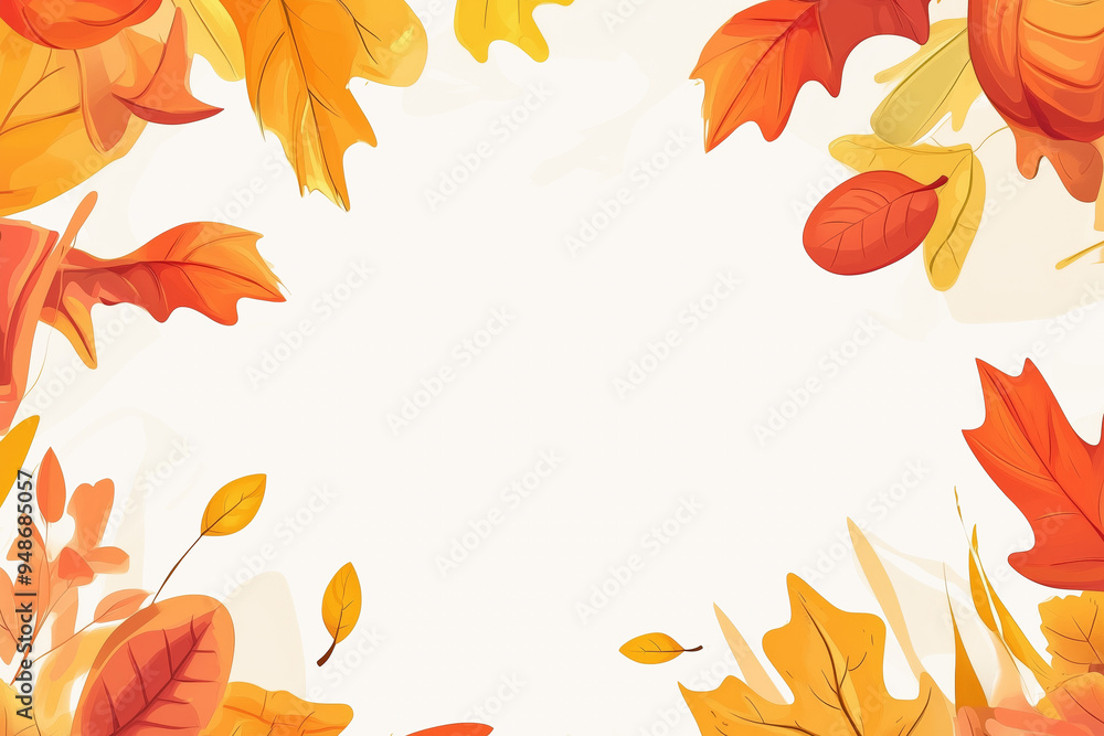 Autumn background with flat illustrated yellow and red foliage leaves on a white background with copy space in the middle. Autumn background with flat illustrated yellow and red foliage leaves on a white background with copy space in the middle.