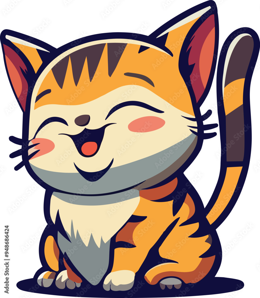 Fototapeta premium Happy Kitten Sticker Vector