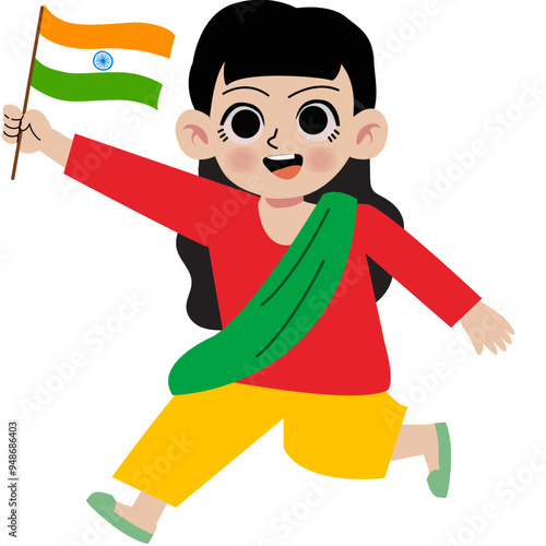 Girl Holding India Flag Vector