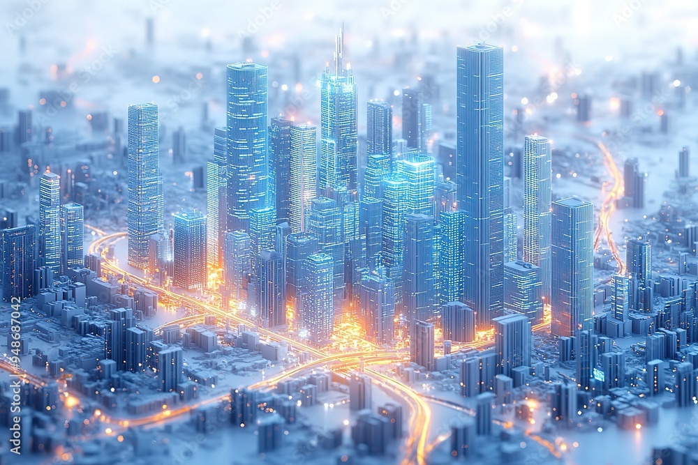 A cityscape with a lot of buildings and a highway A cityscape with a lot of buildings and a highway
