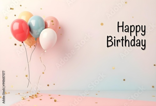 Elegant Pastel Happy Birthday Balloons with Confetti