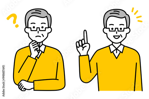 考える/ひらめく　年配の男性　セット