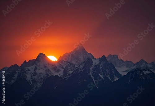 Majestic Sunset Over Snow-Capped Mountains