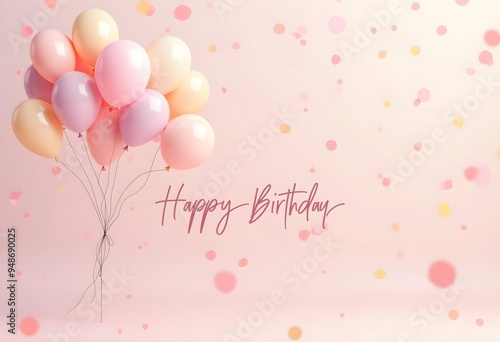 Pastel Balloons with Happy Birthday Message on Soft Background