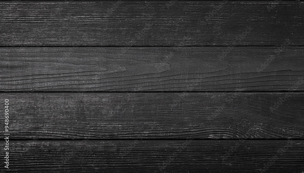 Fototapeta premium Black wooden planks, showing the intricate grain and texture of the wood. The dark color and rustic feel of the planks provide a simple, yet elegant backdrop.