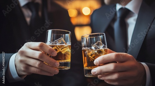 Businessmen in suits drinking Celebrate whiskey with generative ai