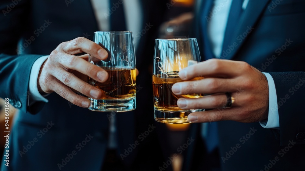 Businessmen in suits drinking Celebrate whiskey with generative ai Businessmen in suits drinking Celebrate whiskey with generative ai