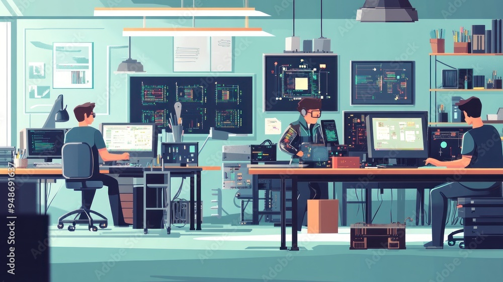 Tech Team Working in a Modern Office