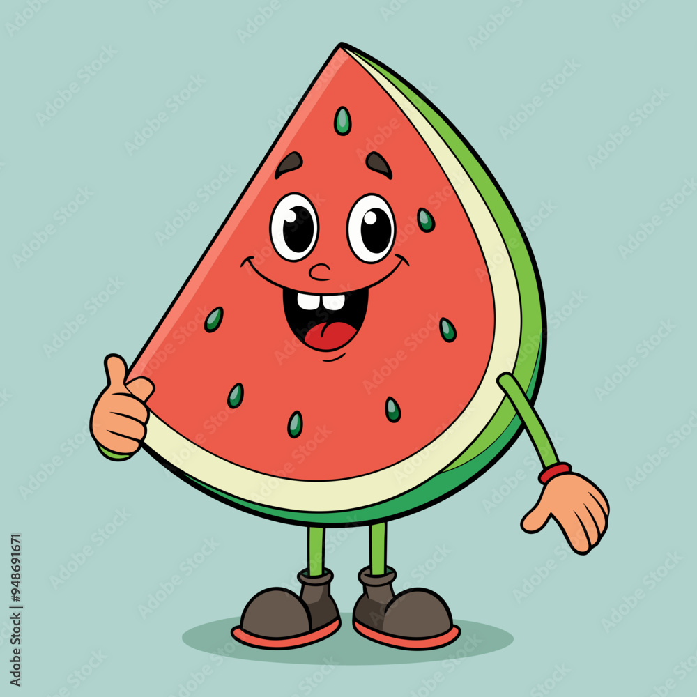 Watermelon groovy style cute cartoon character with face, arms and legs, vector illustration Watermelon groovy style cute cartoon character with face, arms and legs, vector illustration