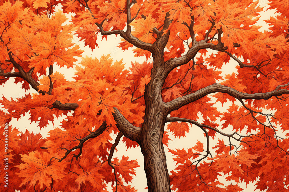 Detailed Illustration of a Maple Tree in Autumn, Vibrant Fall Foliage Detailed Illustration of a Maple Tree in Autumn, Vibrant Fall Foliage