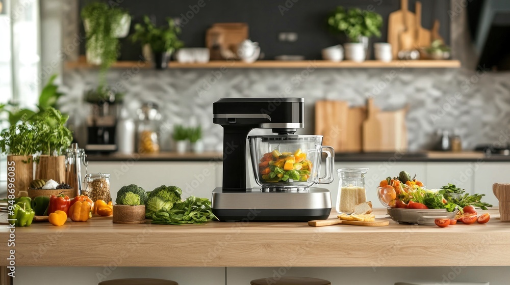 Food Processor in a Modern Kitchen Setting Food Processor in a Modern Kitchen Setting