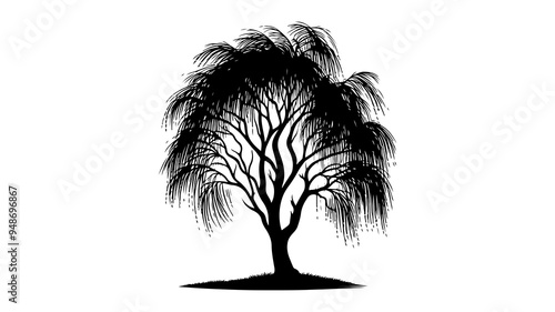 Willow tree silhouette vector illustration.