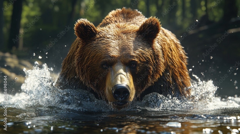 close-up of a majestic grizzly bear hunting in a river, showcasing the raw beauty of wildlife in its natural habitat, a nature-inspired design concept close-up of a majestic grizzly bear hunting in a river, showcasing the raw beauty of wildlife in its natural habitat, a nature-inspired design concept