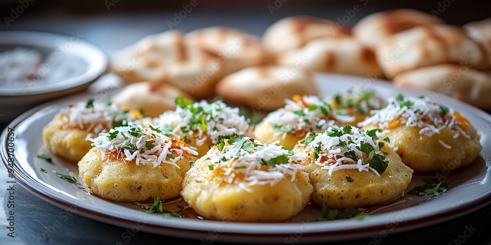 Delicious Indian chaat served on plate with garnish Delicious Indian chaat served on plate with garnish