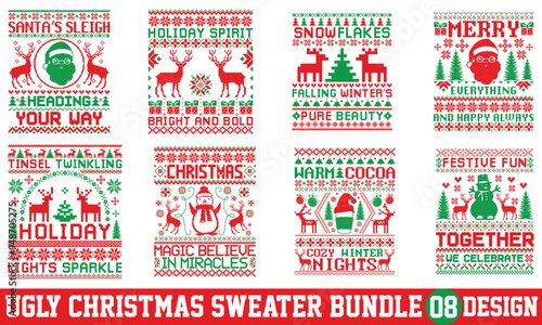 Ugly Christmas Sweater T-shirt SVG Design, Calligraphy T-shirt, EPS, SVG Files for Cutting Machines, Perfect for Bags, Cups, Cards, EPS 10 Ready for Download