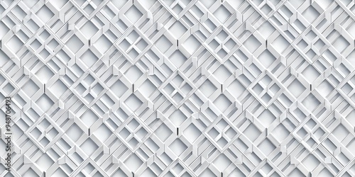 Abstract White Geometric Pattern, 3D Rendered, Interlocking Shapes, Modern Design, White, Geometric, 3D