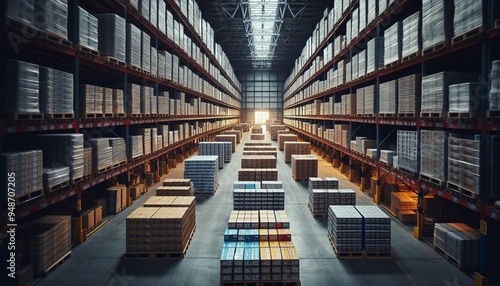 Warehouse with Neatly Arranged Pallets