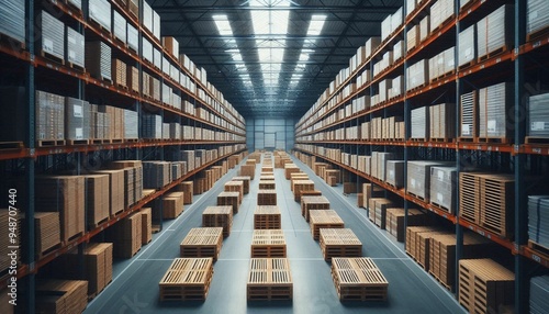 Warehouse with Neatly Arranged Pallets
