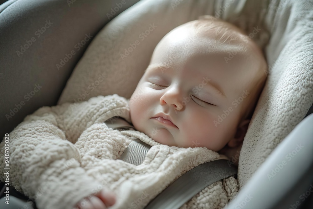 A peaceful sleeping baby in a cozy car seat, wrapped in a soft blanket, surrounded by a calm atmosphere. A peaceful sleeping baby in a cozy car seat, wrapped in a soft blanket, surrounded by a calm atmosphere.