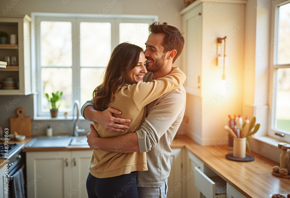 Couple dancing in the morning in the kitchen Couple dancing in the morning in the kitchen