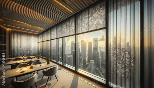 Window Coverings with Fabric Patterns in Office Buildings