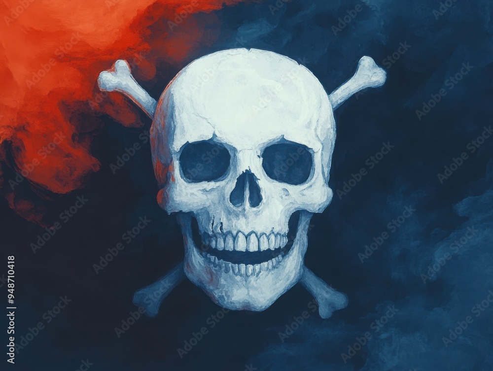 Ghostly pirate flag, glowing in the dark, eerie wind, Watercolor style Ghostly pirate flag, glowing in the dark, eerie wind, Watercolor style