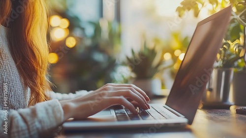 An individual, whether a professional or learner, engrossed in work on their laptop, diligently typing with their hands visible on the keyboard. 