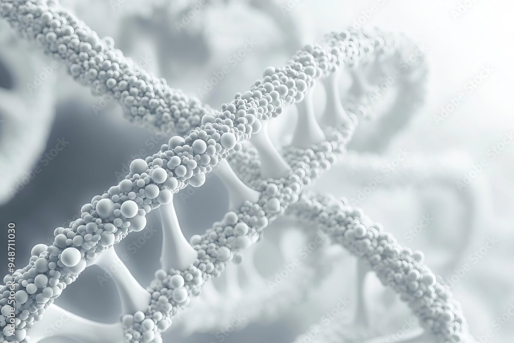 Abstract close-up of DNA structure showcasing intricate detail and texture, highlighting the complexity of genetic material.