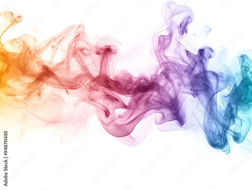 Ethereal Smoke Wisps in Vibrant Pigments Flowing Across Minimalist White Background Ethereal Smoke Wisps in Vibrant Pigments Flowing Across Minimalist White Background