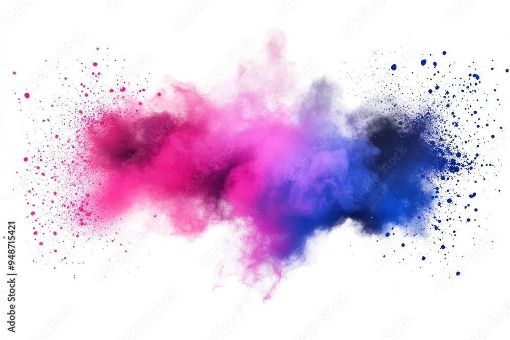 Obraz premium Color powder splash rainbow background paint holi smoke colour . Powder color splash explosion dust ink burst splatter white texture isolated black spray party blue wallpaper with generative ai